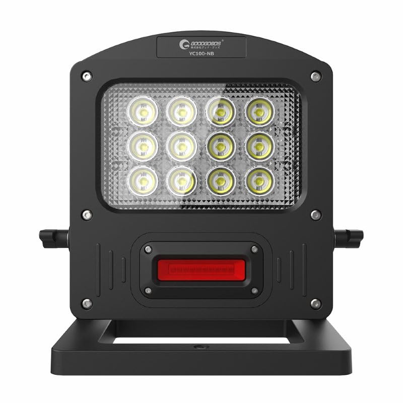 GOODGOODS LED投光器 100W 防水 屋外 充電式 作業灯 自動車整備 緊急点滅信号灯 応急用ランプ SOS救助 防災対策 照明 停止表示灯付き IP65 モバイルバッテリー ベースライト