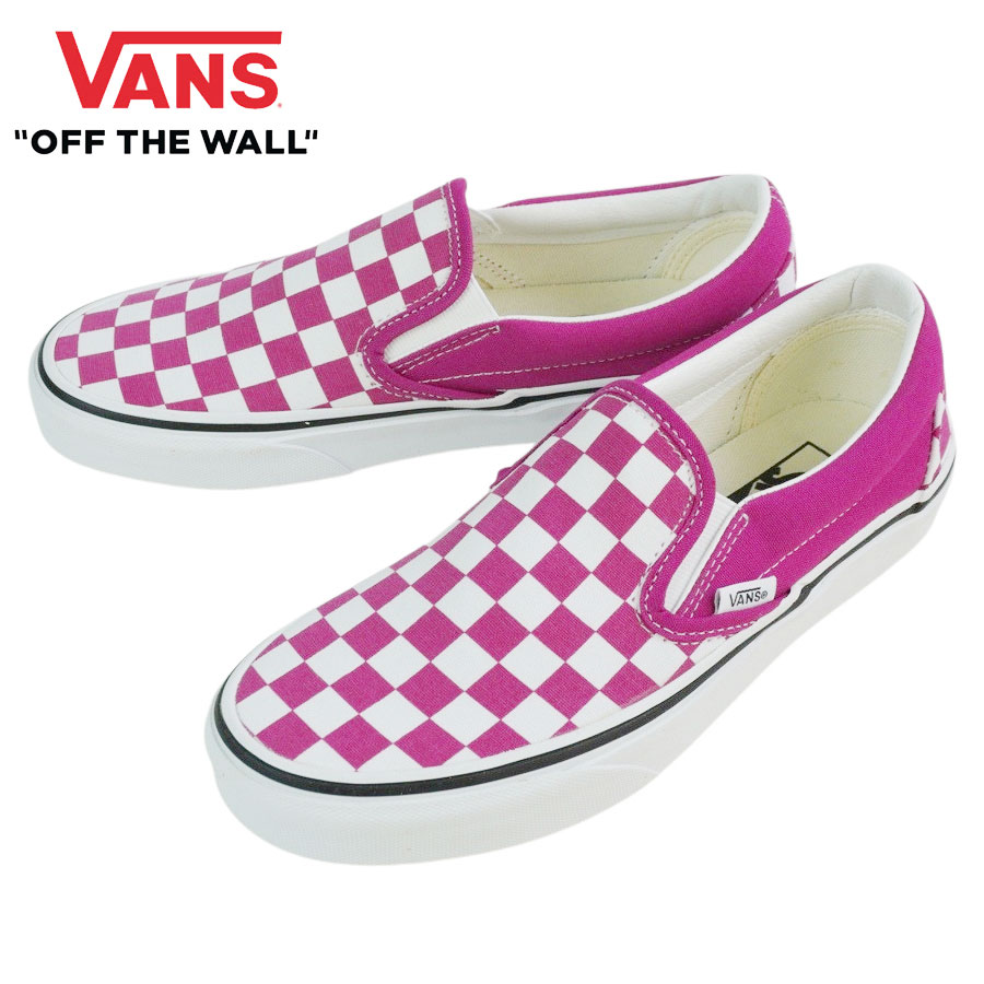 バンズ VANS ヴァンズCLASSIC SLIP-ONクラシック スリッポン(CHECKERBOARD)FUCHSIA RED/TRUE WHITE(チェッカ