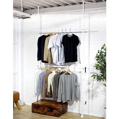 他サイト： 【即納】[山善] 突っ張り ラック ポールハンガー ハンガーラック 全体耐荷重60kg シャツ最大90着 ひっかけ棒付き ワンタッチ突っ張り (実用新案取得済) 縦横伸縮 (幅90-160cm/高さ1の商品画像