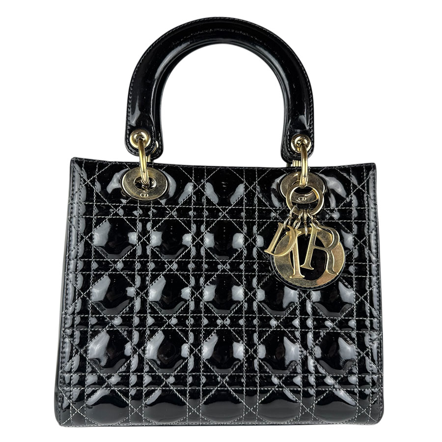 クリスチャンディオール Christian Dior ハンドバッグ ショルダーバッグ レディディオール パテントレザー ブラック ゴールド レディース z9043