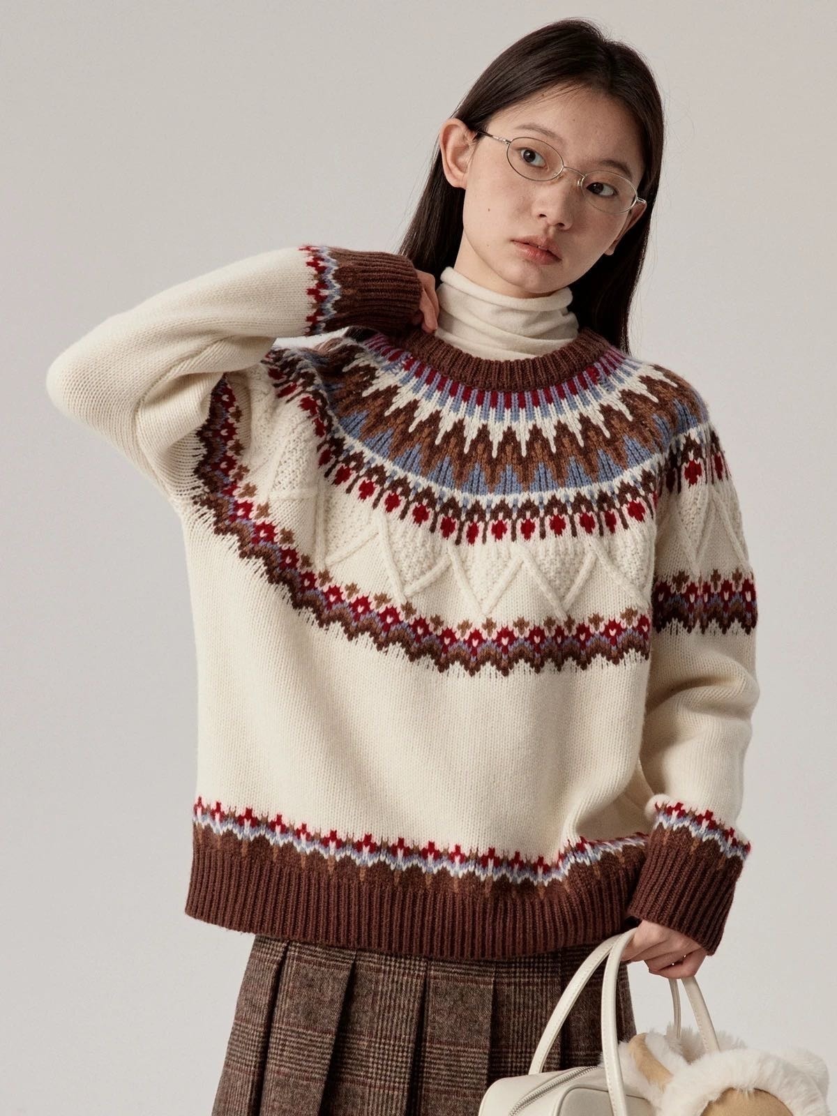 【最安値に挑戦】フェアアイル柄 セーター ユニセックス フリーサイズ ベージュ グレー 高品質 秋冬 防寒 ニット トップス カジュアル 30%カシミヤ 70%ウール 【LPIUTY】