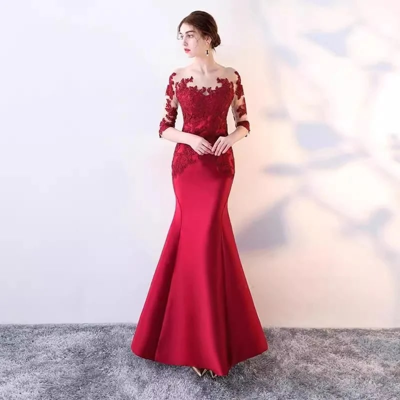 女性用の新しいスタイルのイブニングドレスおもてなしパフォーマンス宴会花嫁結婚式乾杯に最適な長くてスリムフィットのマーメイド イブニングドレスです