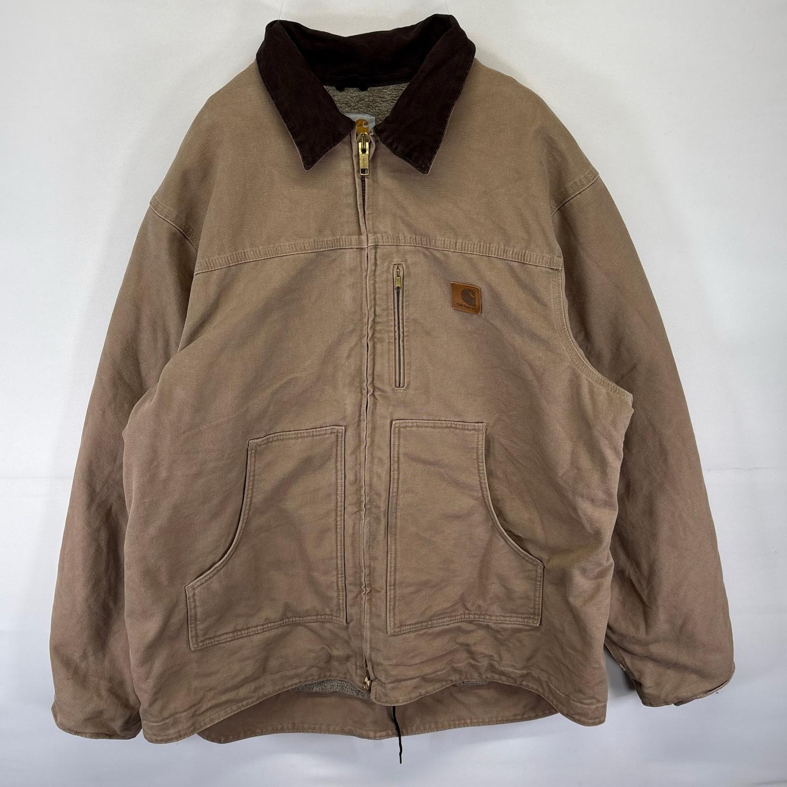 古着 ダック ジャケット フルジップ Sandstone Ridge Coat デトロイトJKT 裏ボアライナー 2XL ベージュ系 メンズ