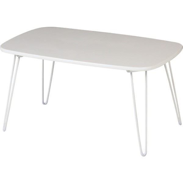 折りたたみ式ドット柄ローテーブル（サイドテーブル） 長方形 高さ31.5cm WH ホワイト（白）