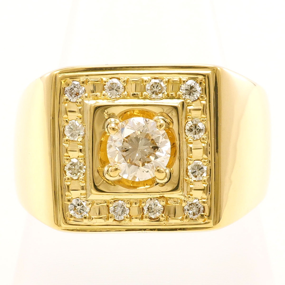 K18 18金 YG イエローゴールド リング・指輪 20号 ダイヤモンド 0.627ct ダイヤモンド 0.24ct 鑑別書 総重量約21.4g 中古