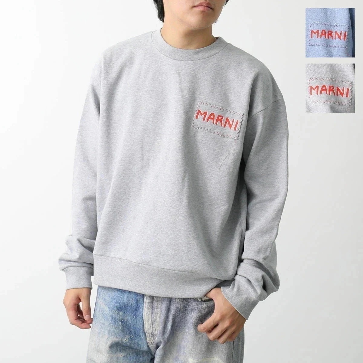 MARNI マルニ トレーナー FUMU0074X1 UTC397 メンズ スウェットシャツ ロゴパッチ クルーネック 長袖 コットン カラー2色