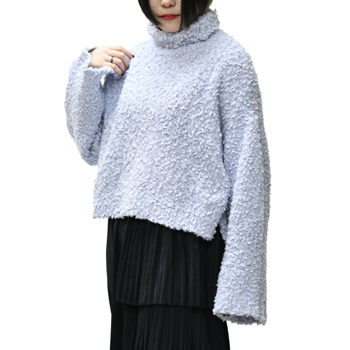 ハイネック タートルネック ニット セーター レディース 秋 冬 ハイネックニット タートルネックセーター ニットセーター プルオーバー ショート丈 タートル 長袖 無地 トップス ボリューム袖 フレ