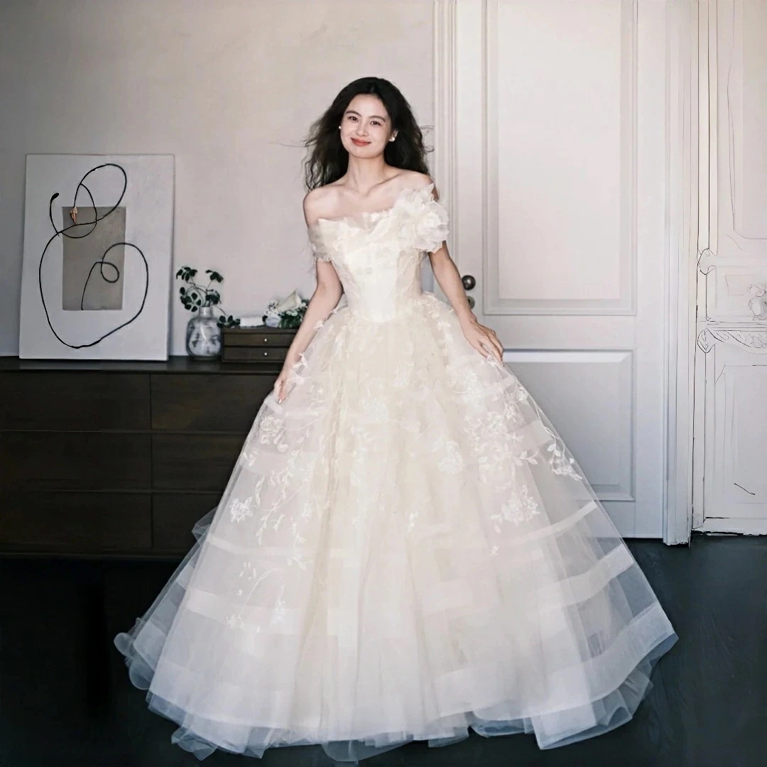 ウエディングドレス 二次会ドレス プリンセスラインドレス オフショルダー 結婚式 海外挙式 前撮り 後撮り 花嫁 結婚式 ブライダル 披露宴 ガーデンウエディング パーティードレス ロングドレス w