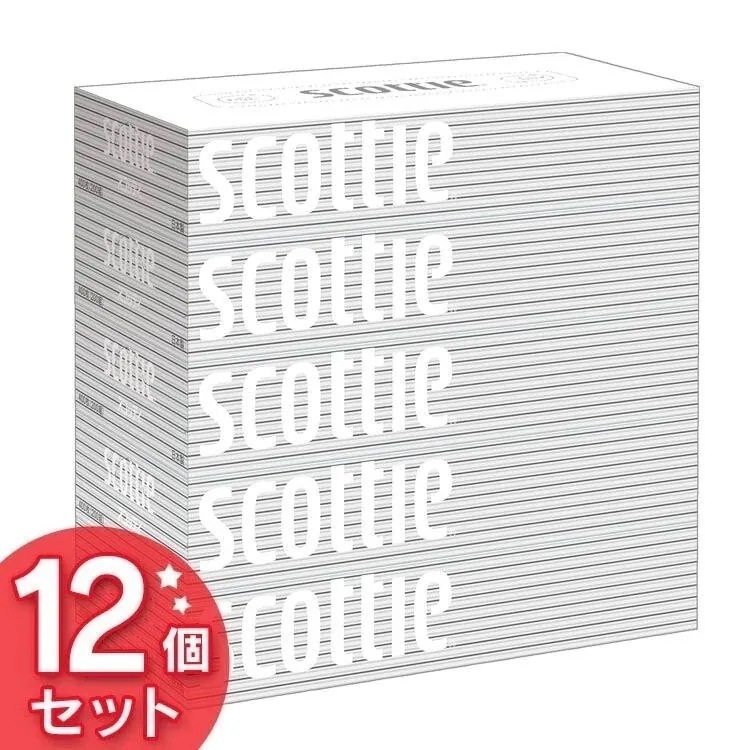 ［12個セット］スコッティ ティシュー ティッシュ ティッシュペーパー 400枚（200組）5箱12個セット　計60パック 　ホワイトパッケージ 箱ティッシュ メガ割
