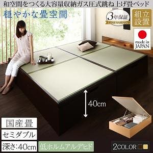 [組立設置料込み]日本製 大容量収納 ガス圧式跳ね上げ 畳ベッド 涼香 リョウカ 国産畳 セミダブル 深さラージ [フレーム色]ダークブラウン 99,889円