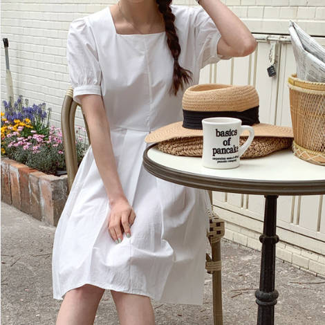 スクエアネック ワンピース 韓国 3色 パフ