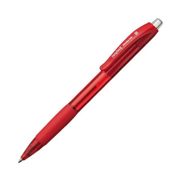 （まとめ） TANOSEE ノック式油性ボールペン（なめらかインク） 0.5mm 赤 1セット（10本） 10セット