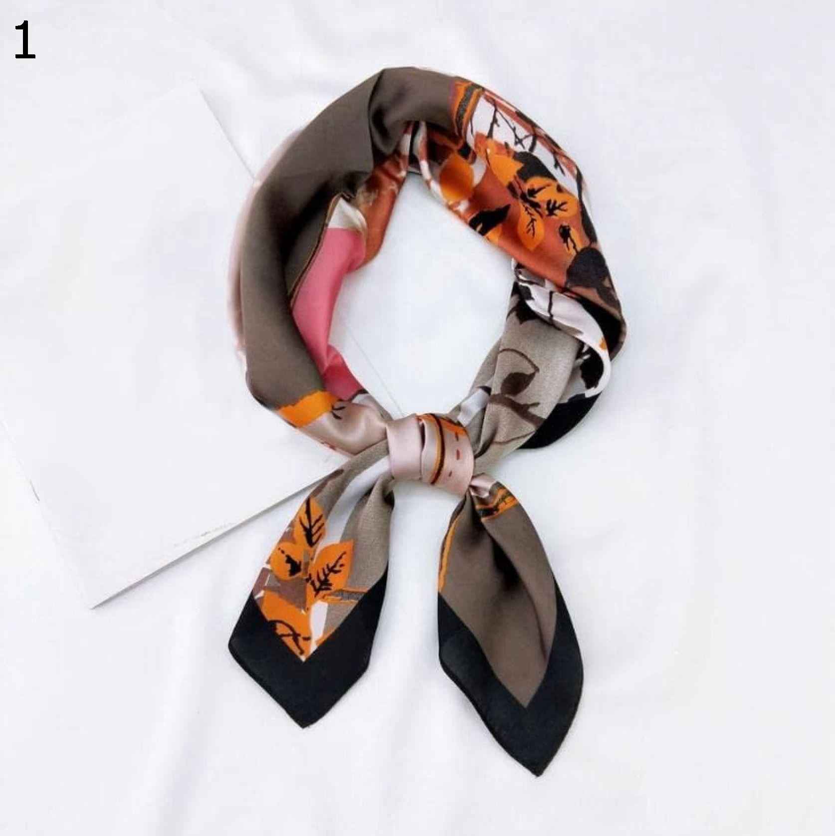 【20%OFFクーポン～】70x70cm レディース 多機能 ポリエステル スカーフ カジュアル サテン スモール スクエア ラップ スカーフ 葉 プリント : 70x70cm) ショール (Col