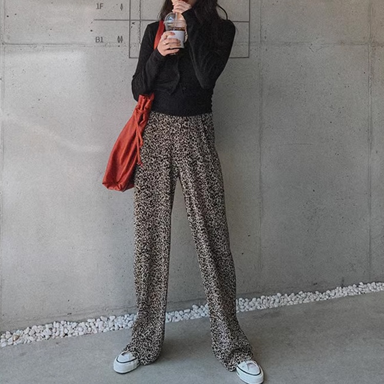 リラックス プリーツ レオパード柄 ワイドパンツ OHCA0114