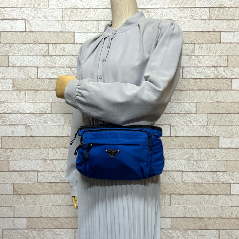 プラダ ボディバッグ ナイロン 2VL005 ブルー PRADA 中古 美品