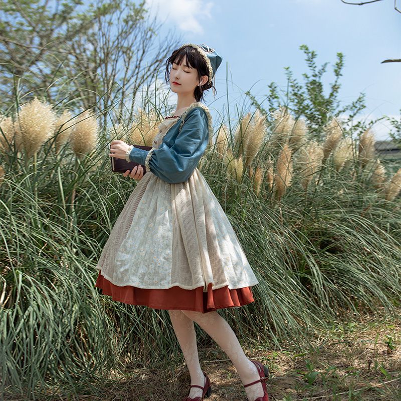 ハロウィン コスプレ ロリースカート lolita 古代砦の奇縁 縁刺繍スカート かわいいワンピースかわいい頭巾を贈りますよ