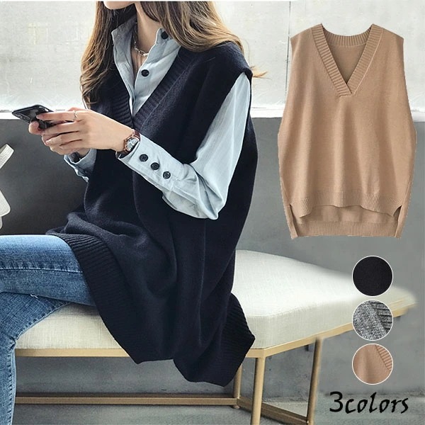 Vネックニットベスト レディース Vネック フェミニン ニットベスト ゆったり 着痩せ 袖なし ニットセーター ニットトップス ノースリーブニット おしゃれ 重ね着 可愛い シンプル ゆったり プルオ