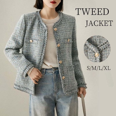ジャケット レディース ツイード ツイードジャケット ノーカーラー