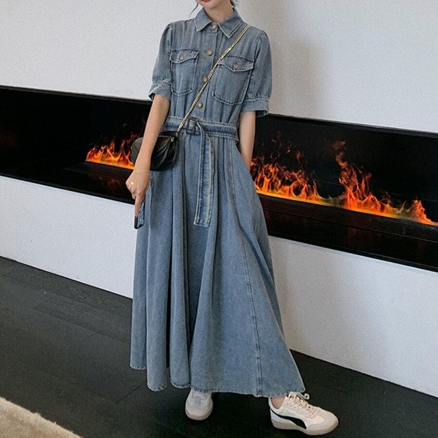 安いワンピース レディース サマードレス デニム ロング丈 半袖 10代 20代 30代 40代 ファッション 10473 価格が下がった