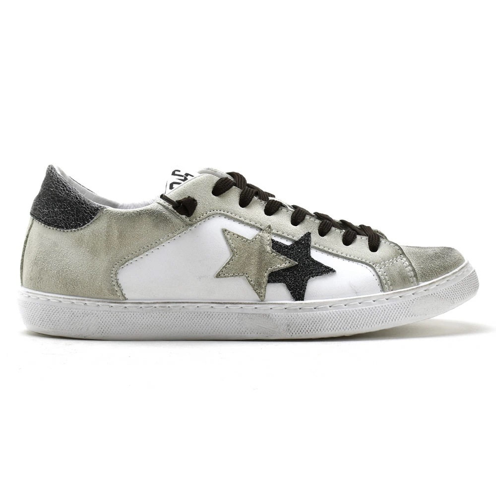 2STAR ツースター スニーカー メンズ ローカットスニーカー ダメージ加工 ヴィンテージ加工 レザー スエード ホワイト グレー 3687-082