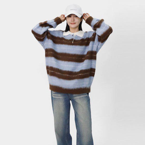 男女兼用オーバーフィットストライプ配色ニットカラーティー SDV007