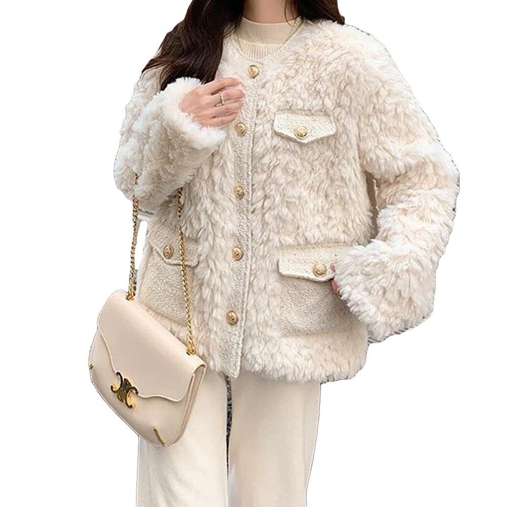 [最安値挑戦]！通勤 おしゃれ 上品 ファーコート きれいめ ポケット付き ノーカラージャケット ショートコート アウター 秋冬 暖かい もこもこ レディース ジャケット