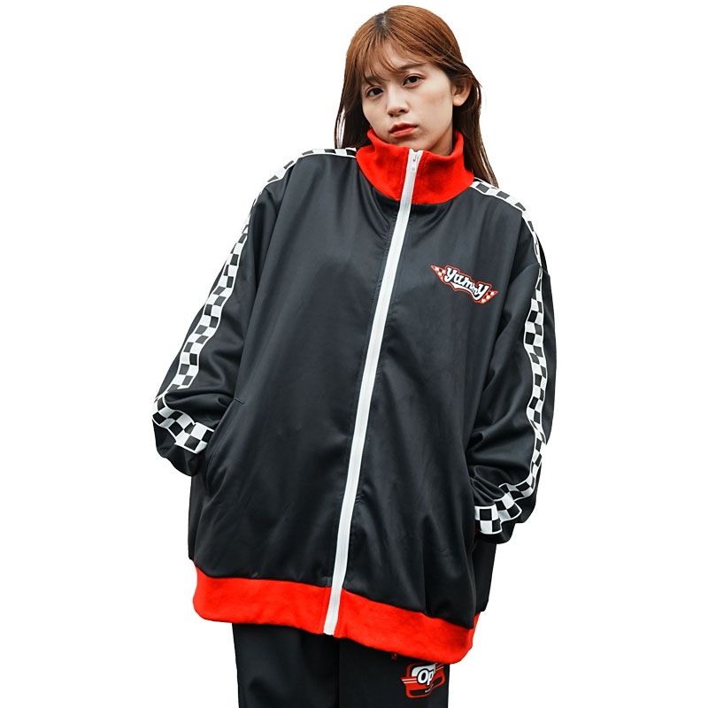 Yummy ジャケット ブルゾン 長袖 ジャージ 原宿 原宿系 ファッション 病み 病みかわ ダーク ポップ デコラ jr-547-128 ブラック