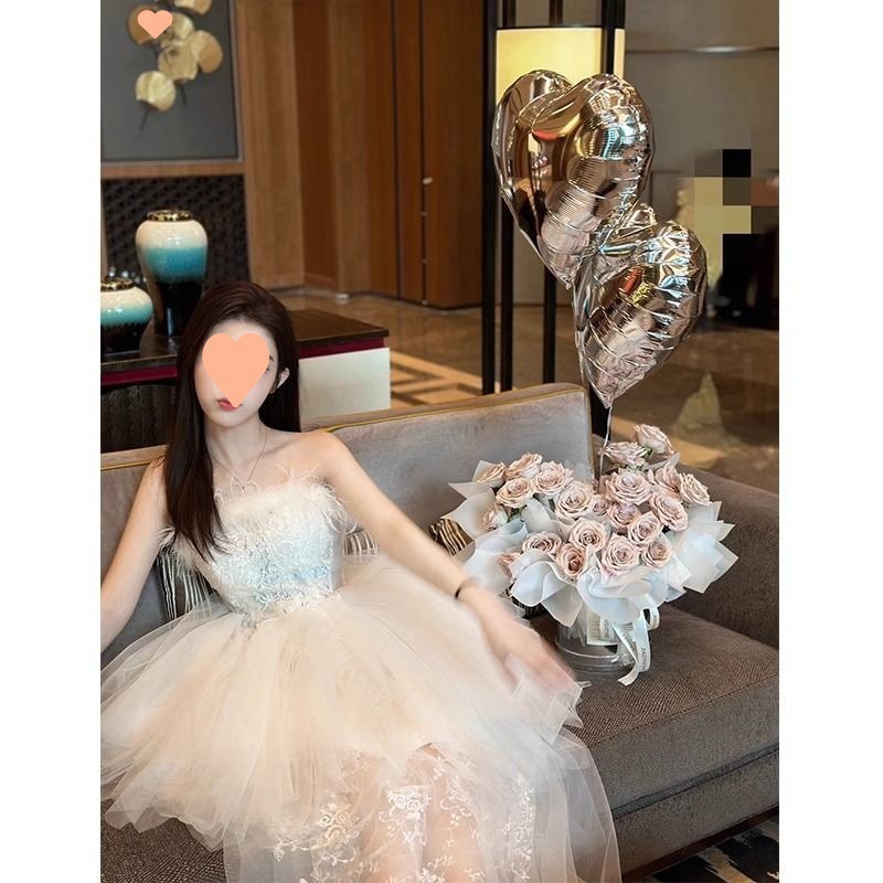 からオフショルダーで着られる小柄な女子ため誕生日成人式イブニングドレス