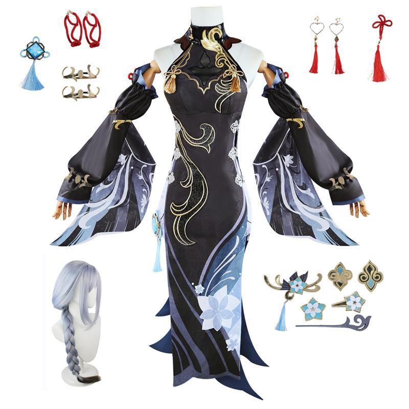 [数量限定]原神 Genshin 申鶴（しんかく） 冷花幽露 海灯祭 スキン cosplay ハロウィン 演出服 変装 仮装 キャラクター コスチューム コスプレ衣装 ウィッグ 靴