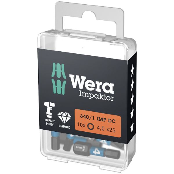 WERA ヴェラ 10個入 差込6.35mm Hex-Plus ヘックスプラス ダイヤモンドコーティングドライバービット 刃先サイズ4 全長25mm 057604