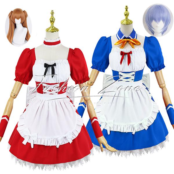 新世紀エヴァンゲリオン 風 惣流・アスカ・ラングレー綾波レイ明日香 メイド服 コスプレ 衣装 ウィッグ cosplay ハロウィン 演出服 変装