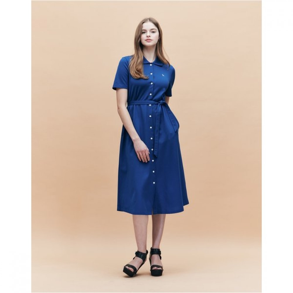 [25SS] [アイコニック] AラインフルオープンピケショートスリーブドレスブルHSDR5BC33B3