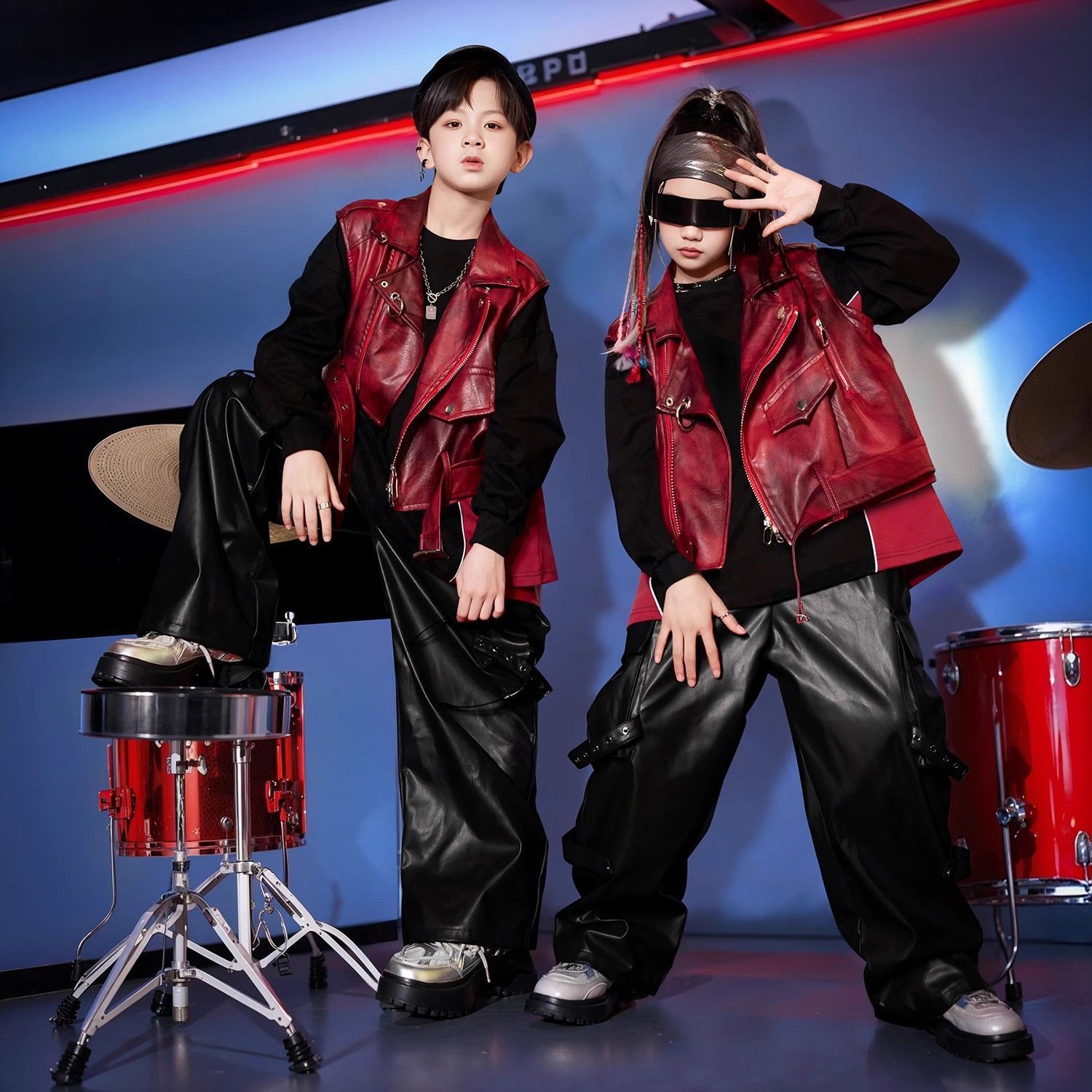 架子鼓演出服男児秋冬児童ヒップホップ街舞潮服クールかっこいいスーツ少年hiphop演技服
