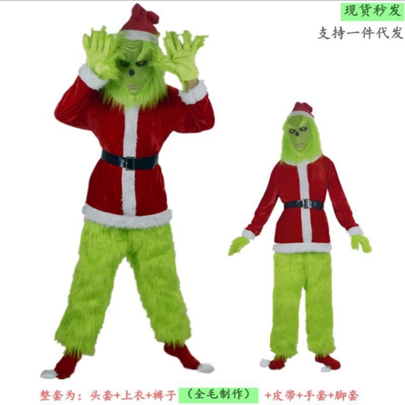 ハロウィンのグリンチのコスプレサンタクロースコスチューム（毛皮のパンツ付き）