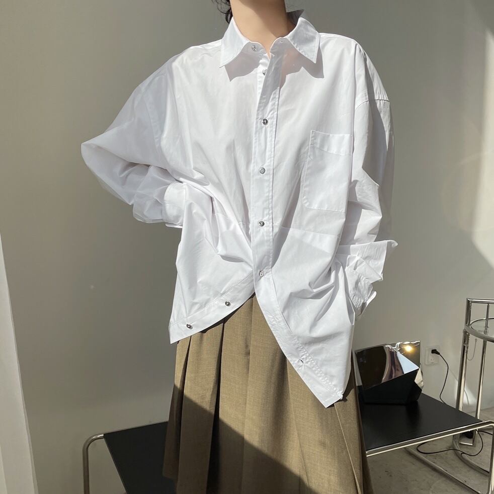 トップス シャツ ブラウス 袖あり 長袖 襟付き 大人可愛い ニュアンスカラー ビッグシルエット オーバーサイズ スナップボタン きれいめ シンプル カジュアル 大人 上品 おしゃれ お洒落 wto0