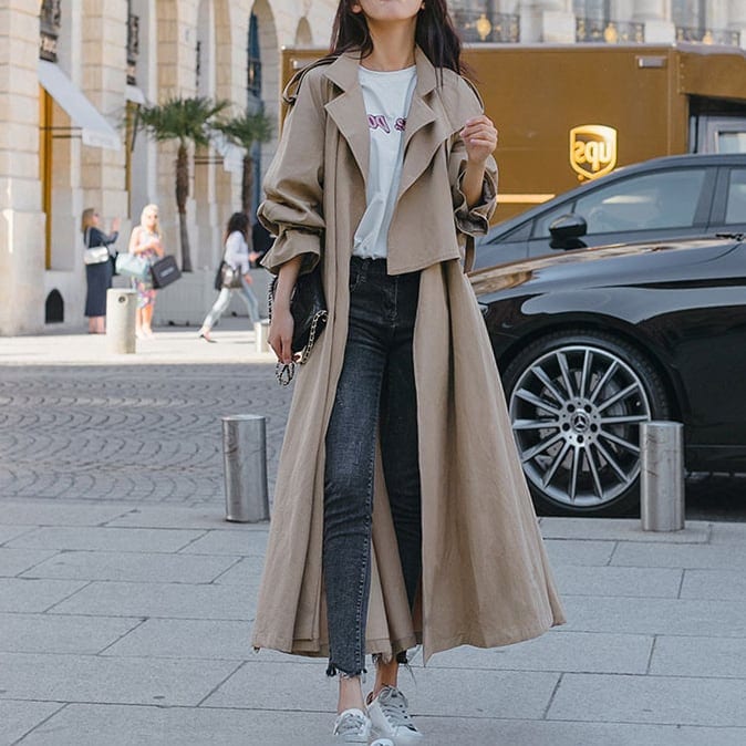 アウター 上着 コート トレンチコート ロングコート 膝下丈 ミモレ丈 マキシ丈 くるぶし丈 Ａライン オーバーサイズ ドロップショルダー 無地 襟付き シングルブレスト 体型カバー lout0716