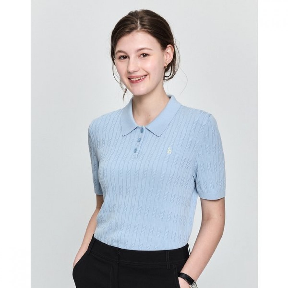 [25SS] [アイコニック] コットンケーブルショートスリーブカラープルオーバーブルー HSSW5AC23B1