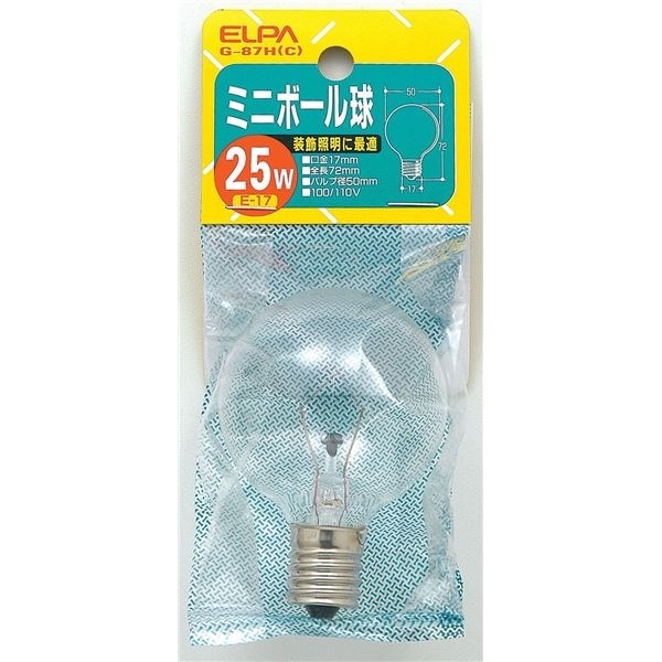 【売り切り御免！】 （まとめ） ELPA ミニボール球 電球 25W E17 G50 クリア G-87H（C） 25セット インテリア照明・ライト