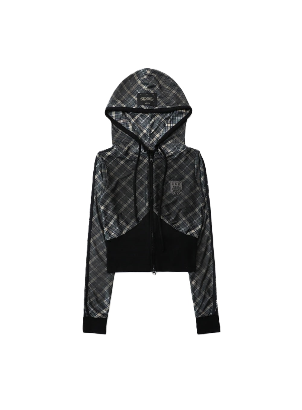 ビンテージクラブスリムフィットフードジップアップ - チェックブラック