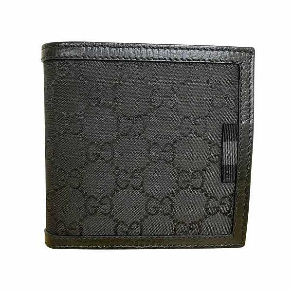 グッチ 150413 GG柄 ナイロン×レザー ブラック 2つ折り財布 メンズ【中古】