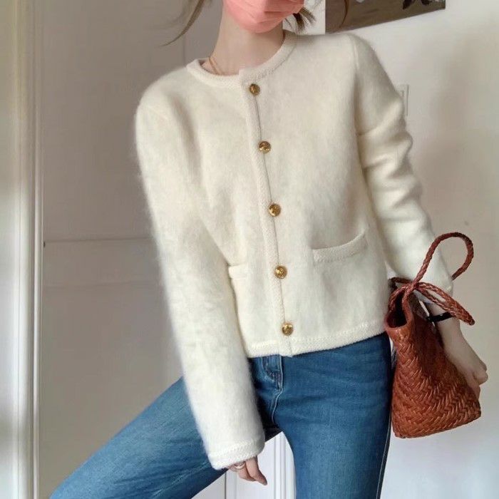 AW 新作 モヘア ゴールドボタン ニット カーディガン