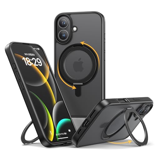 iPhone 16用 360回転スタンドケース MagSafe対応 ブラック