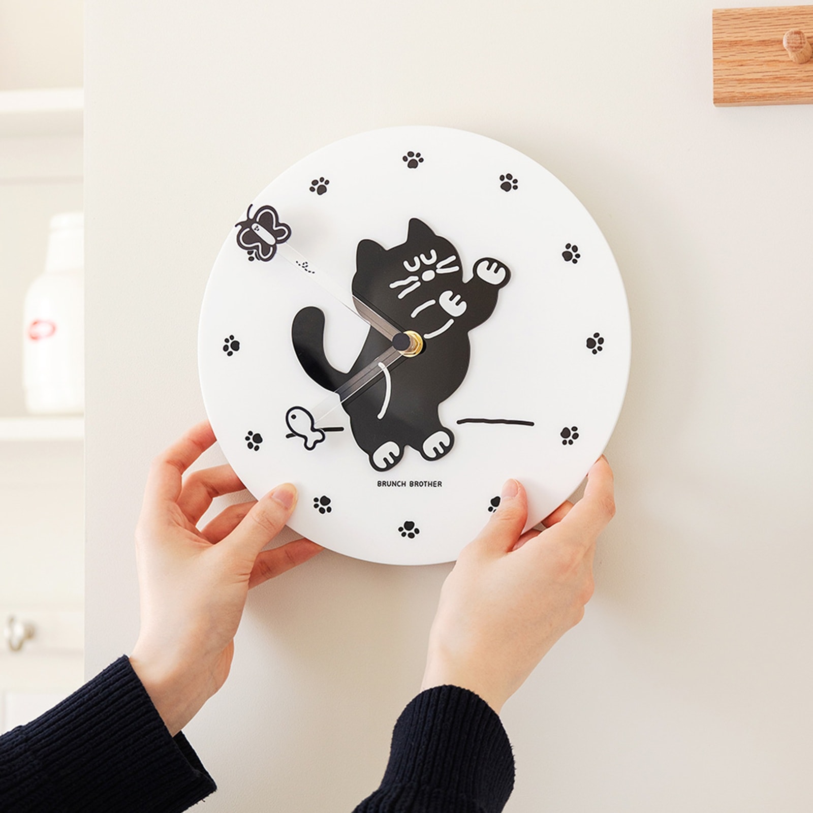 ブランチブラザー 韓国 猫 キャラクター 静音 壁掛け時計 モグリ インテリアクロック おしゃれ 23cm