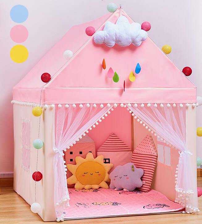 ゲームハウス ベビーテント 部屋テント ままごと 隠れ家 睡眠テント PVC 子供部屋 プレイハウス フロアマット付き お姫様 お城 プリンセス城型 キッズテント プレイテント 男の子 簡易テント 可