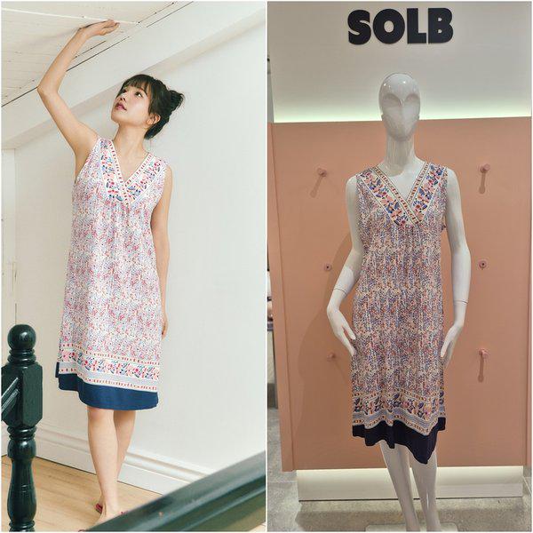 レーヨンボーダー小花柄ホームウェアワンピースパジャマ SEV2661L