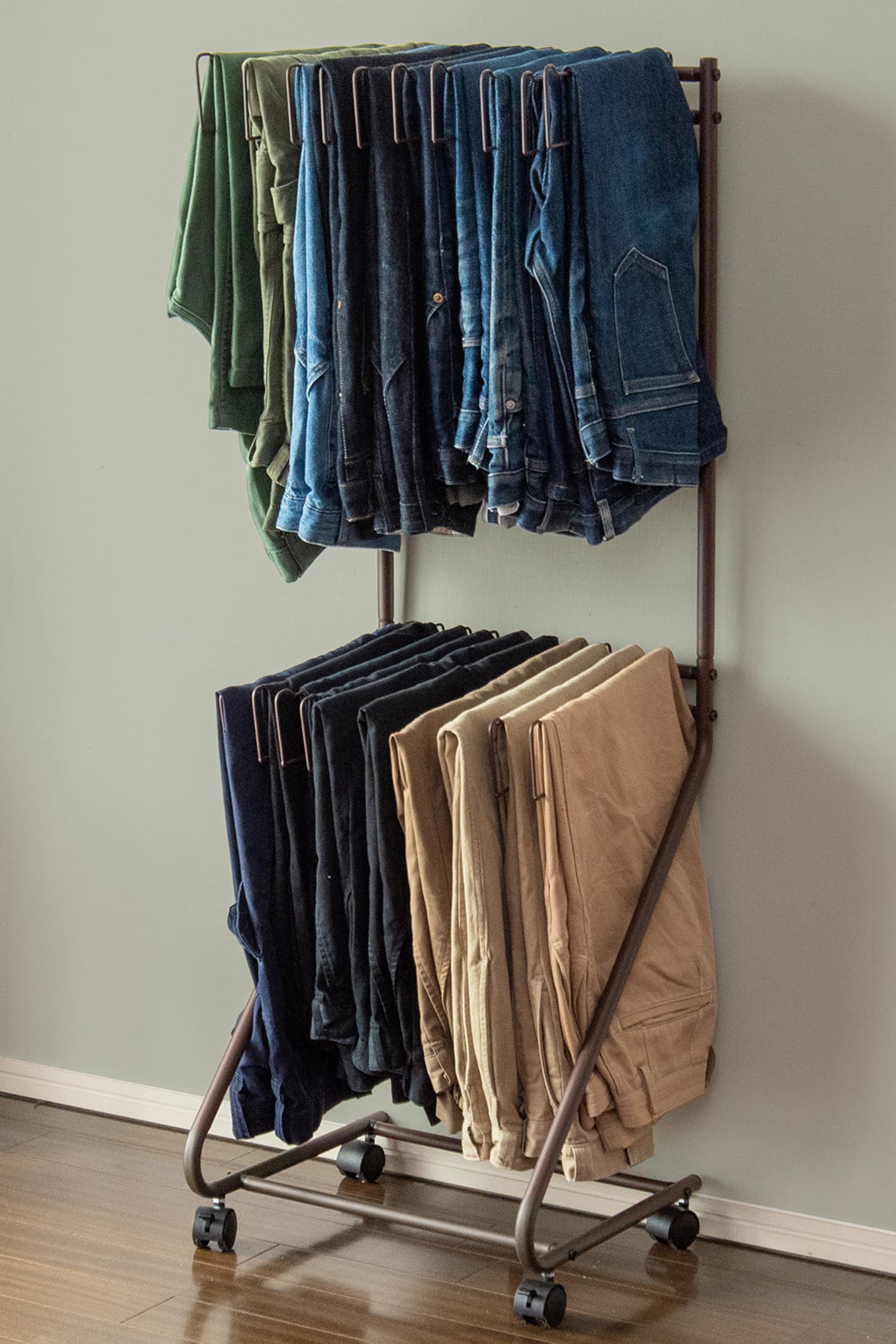 ottostyle.jp スラックスハンガーラック パンツラック ズボンハンガー 2段 【幅44cm 高さ128cm】 収納 スリム キャスター付き 大容量 20本掛け 衣類 隙間 収納 ハンガー ス