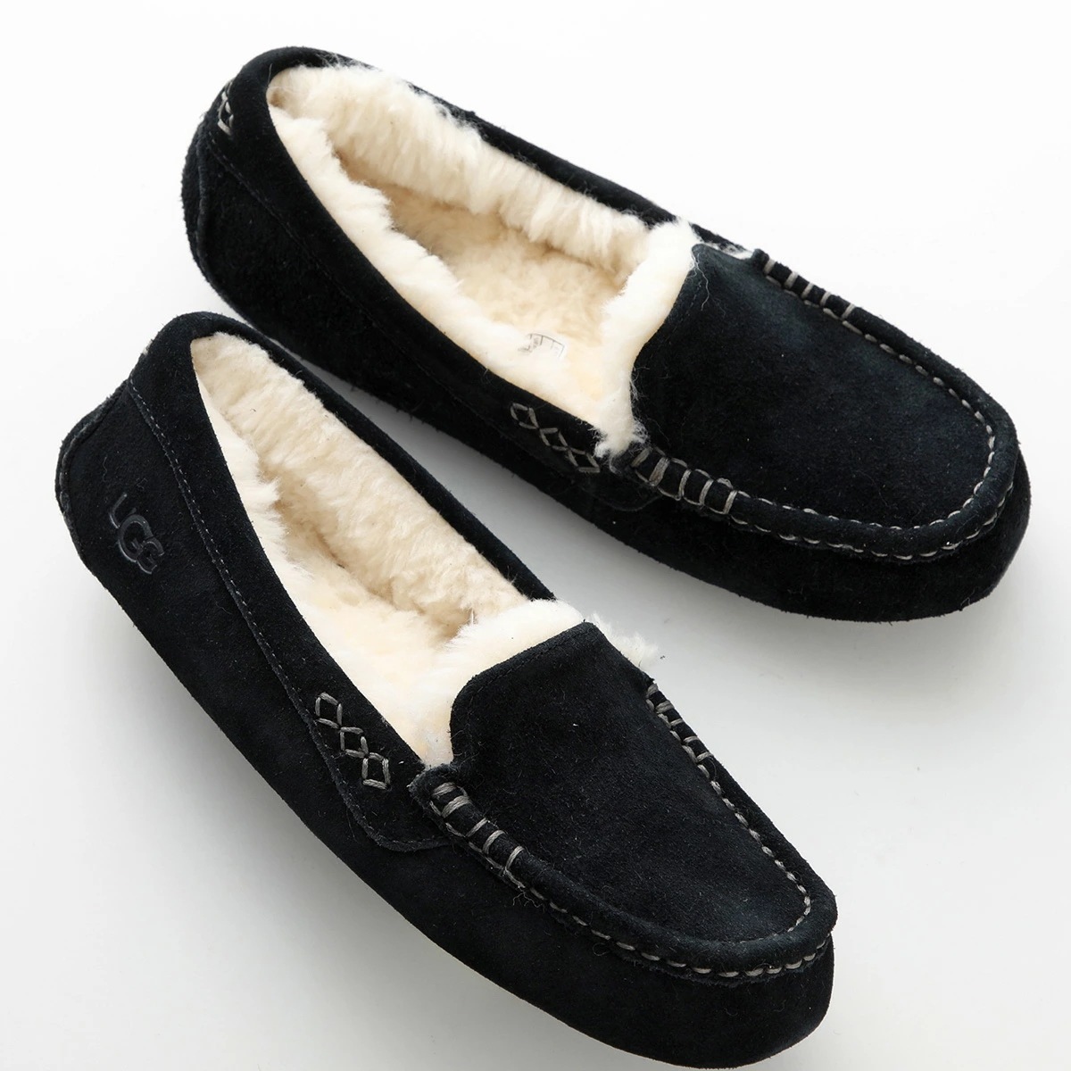 UGG アグ スリッポン W ANSLEY アンスレー 1106878 レディース スウェード ボア ドライビング シューズ ロゴ 靴 BLK