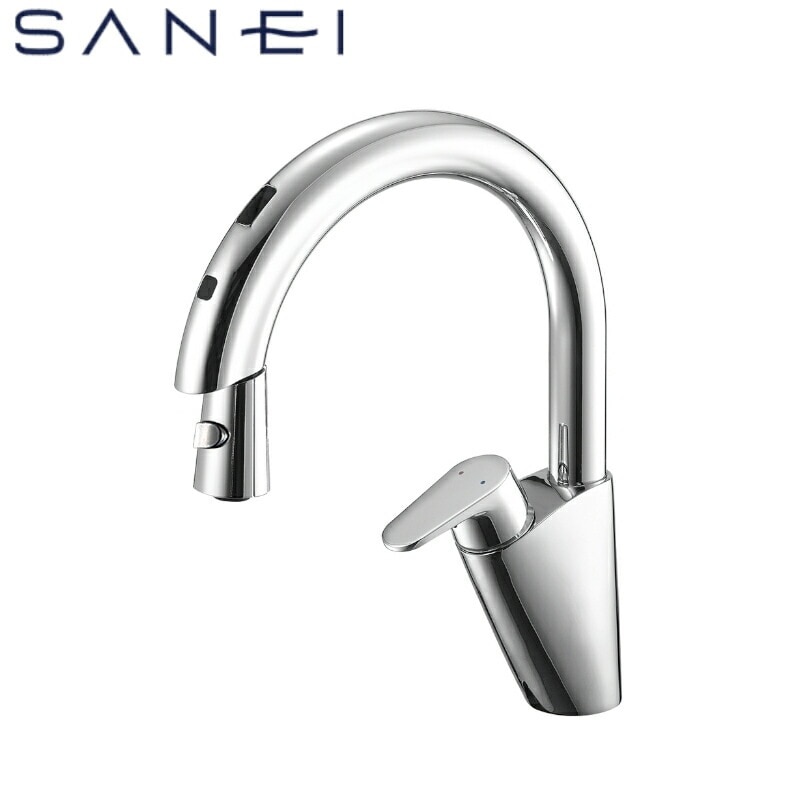 三栄水栓 SANEI シングル混合栓(センサー式) EK870AE-13 三栄水栓製作 SANEI キッチン用 自動水栓 吐水温度を色で表示 連続吐水 節湯水栓 ACアダプター付 ホース引出し1.4m