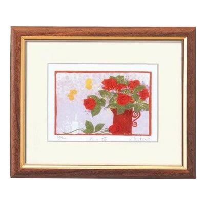 吉岡浩太郎　開運『花』風水額（スタンド付）　赤い花　14845