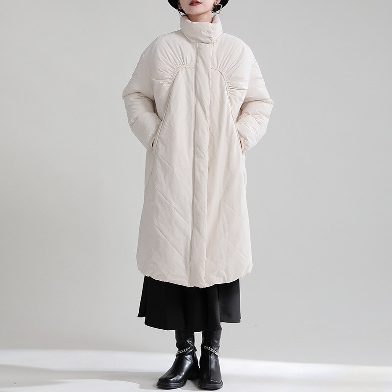 キルティングアウター キルティングコートデザイン感立ち襟防寒 保温ゆったりシングルブレストロング丈 綿入れの服今年のダウンジャケットLFZ249